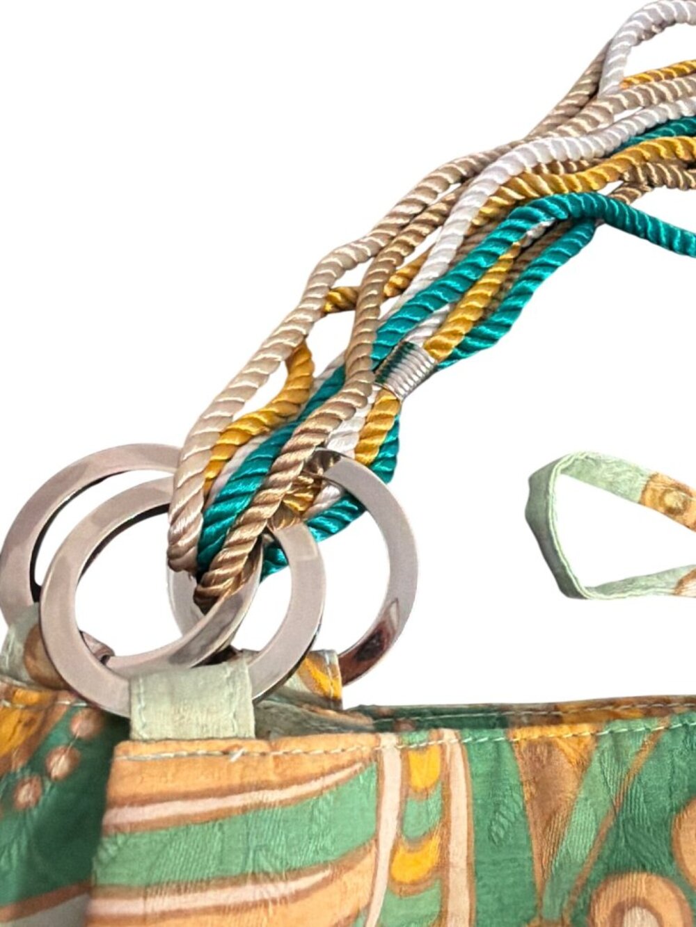 Vintage Y2K Banana Republic Hobo Bag Green Floral Twist Rope Handles Estate READ - Picture 4 of 8